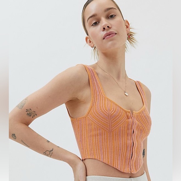 Urban Outfitters Jada Knit Corset Tank Top Burnt Orange Pink Striped Womens XS - Picture 2 of 12